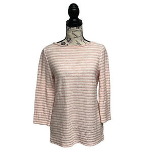 Talbots Top Womens  S Light Pink Striped Textured 3/4 Sleeve Casual Sequin